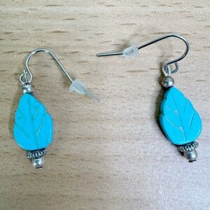 Turquoise Colour Carved Magnesite Leaf Earrings Pixie Vibes Fairycore Bohemian